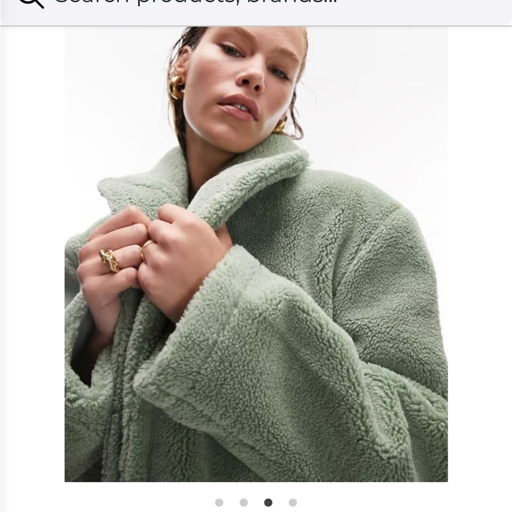 Green slouch longline Top Shop Teddy Coat .  Size S. NWOT